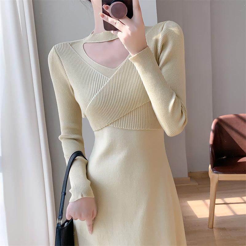 Damen Strickkleid mit modischem Wickeldesign und elegantem Cut-Out Drune