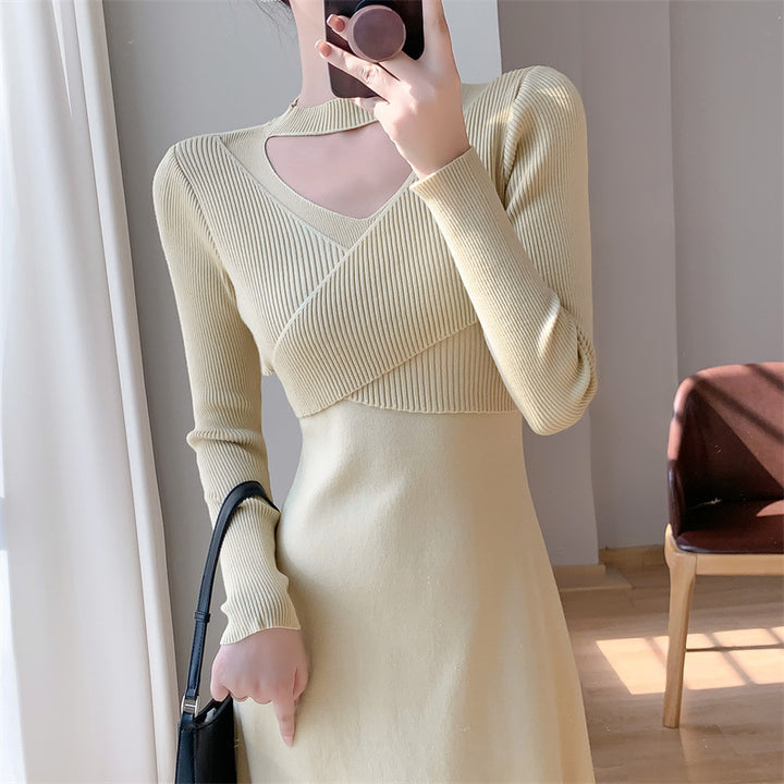 Damen Strickkleid mit modischem Wickeldesign und elegantem Cut-Out Drune