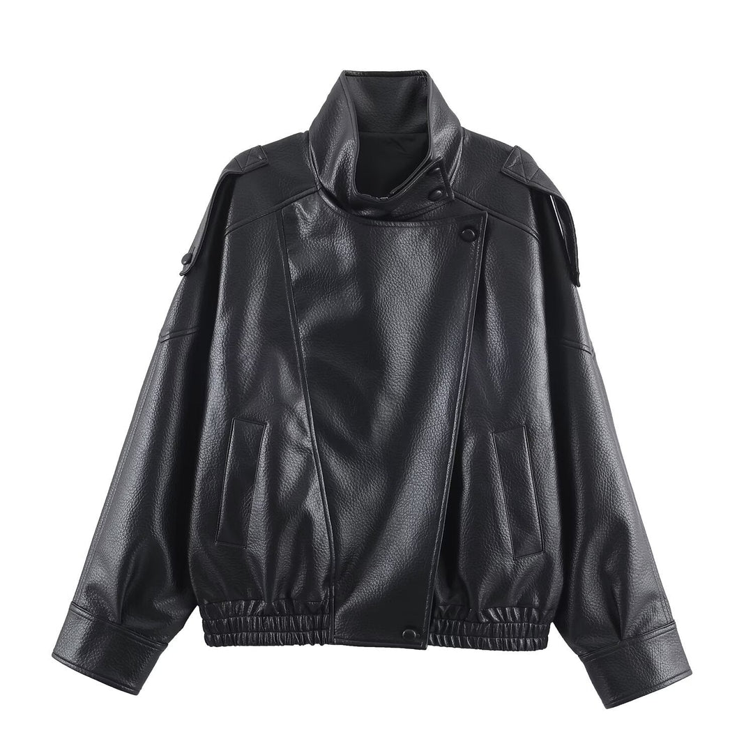 Damen Kunstlederjacke im modernen Design mit hochgeschlossenem Kragen und praktischen Taschen Drune