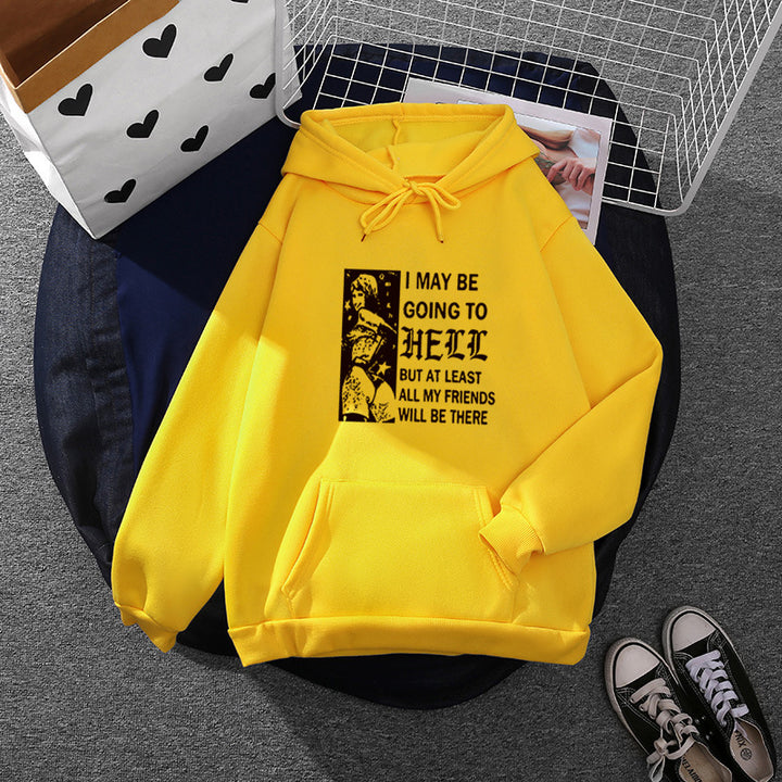 Damen nan weitgeschnittener Kapuzenpullover mit Gothic-Statementprint und Kängurutasche Drune