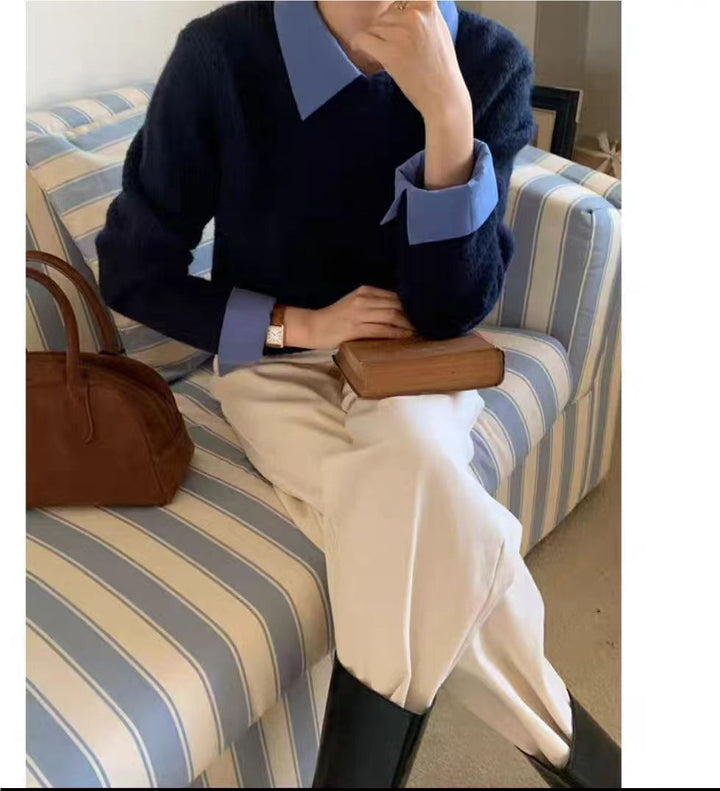 Damen lässiger Pullover mit Blaubestand und modernen Kragen Drune