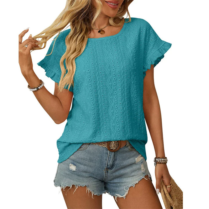 Damen Chiffonbluse mit Spitzenärmeln und feinem Lochmuster Drune