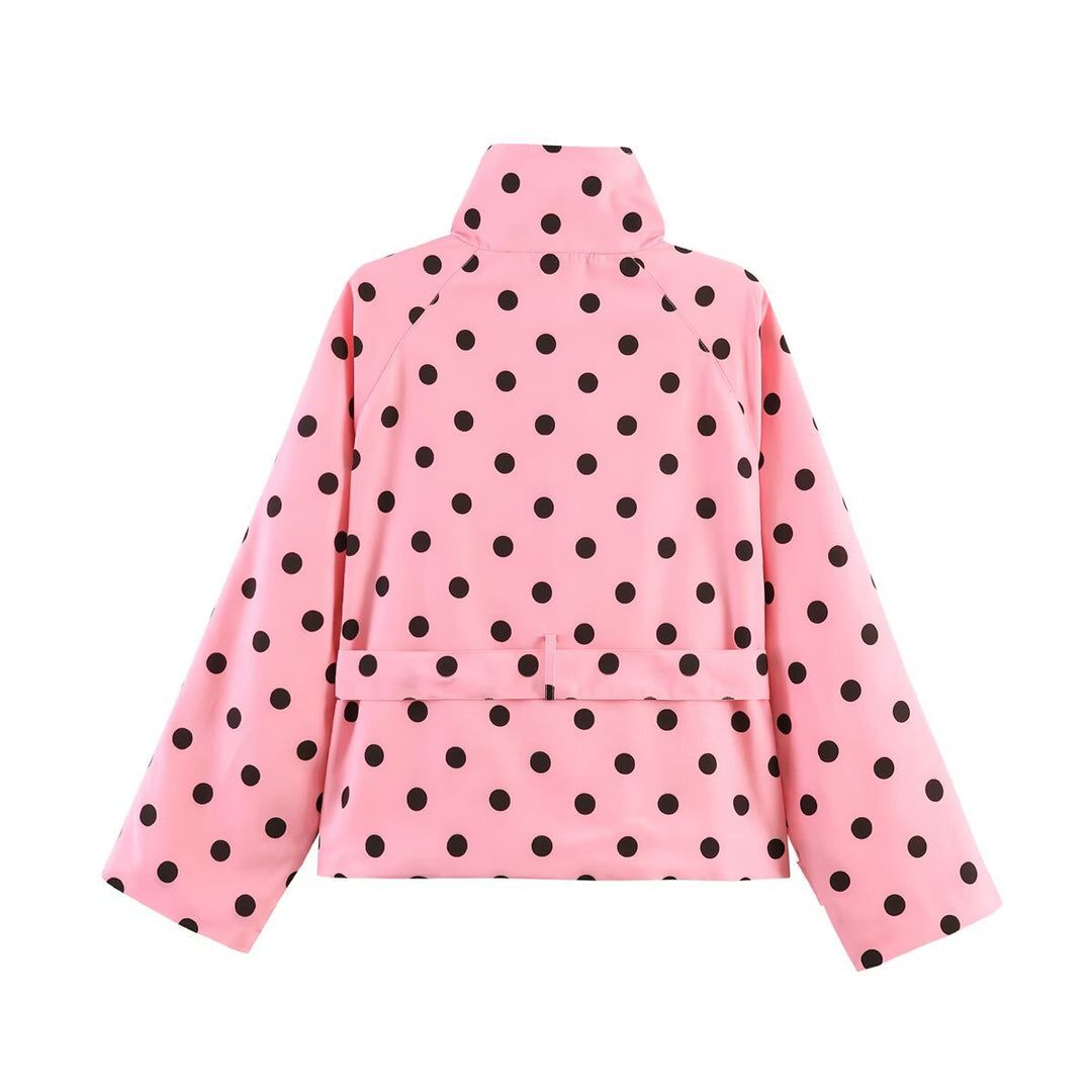 Damen Kurz geschnittener Regenmantel mit Polka-Dot-Muster und Bindegürtel Drune