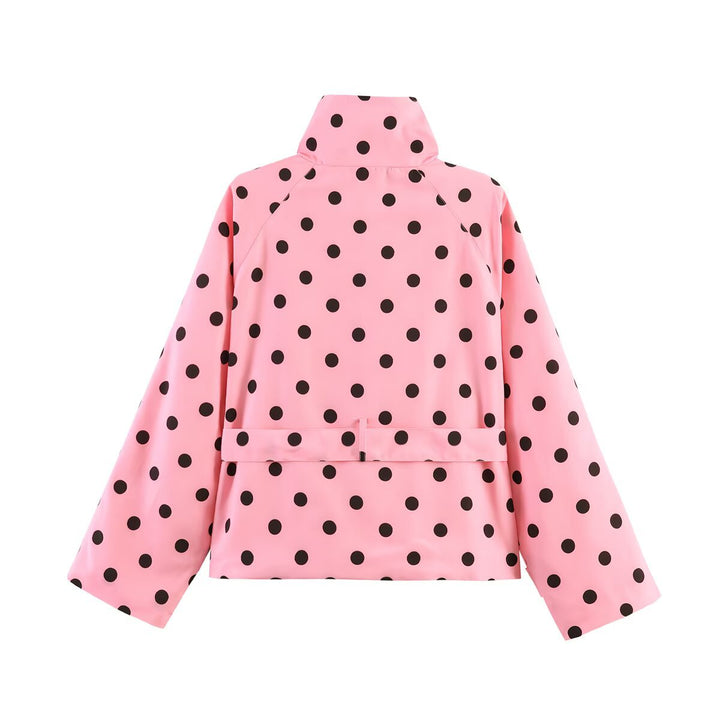 Damen Kurz geschnittener Regenmantel mit Polka-Dot-Muster und Bindegürtel Drune