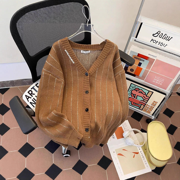 Damen Strickjacke mit V-Ausschnitt und Knöpfen Drune