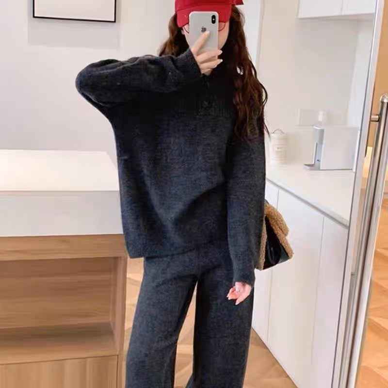 Damen Strickanzug mit dekorativen Knopfdetails und weitem Schnitt Drune