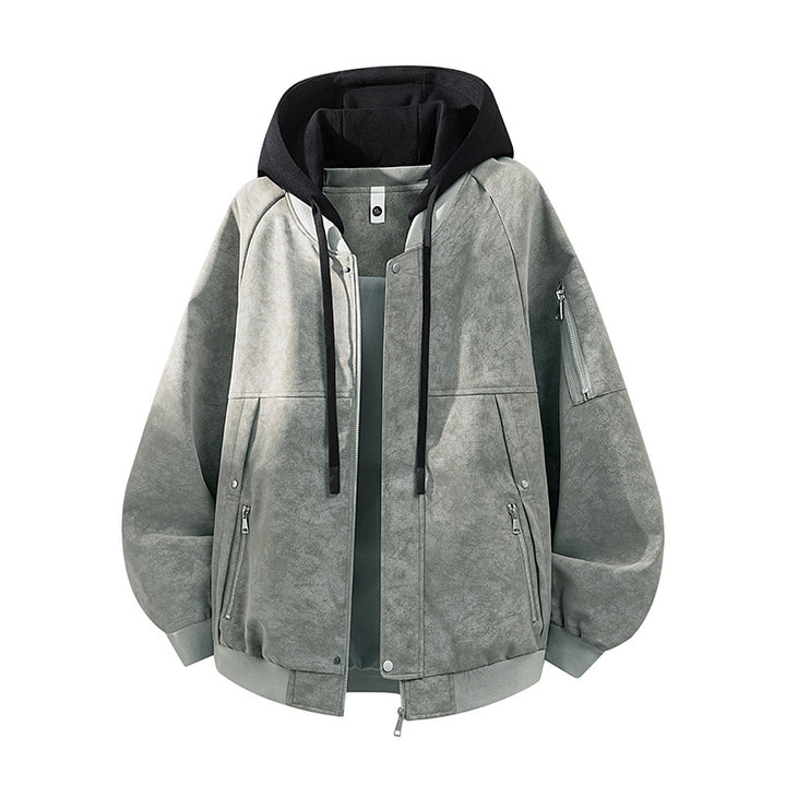 Herren Oversize-Kunstvelours-Kapuzen-Bomberjacke mit Ärmeltasche und Thermofutter Drune