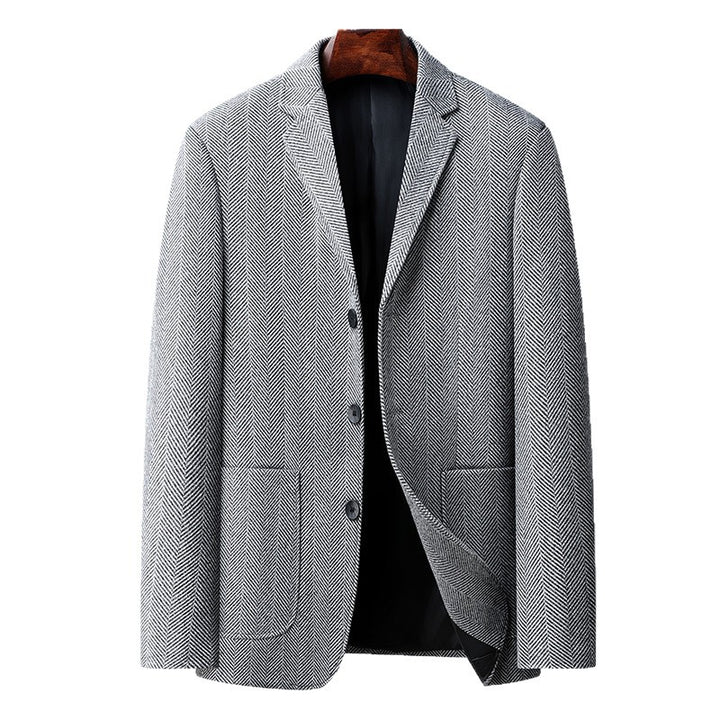 Herren Fischgrat-Sakko im Vintage-Stil mit aufgesetzten Pattentaschen und weicher Wollmischung Drune