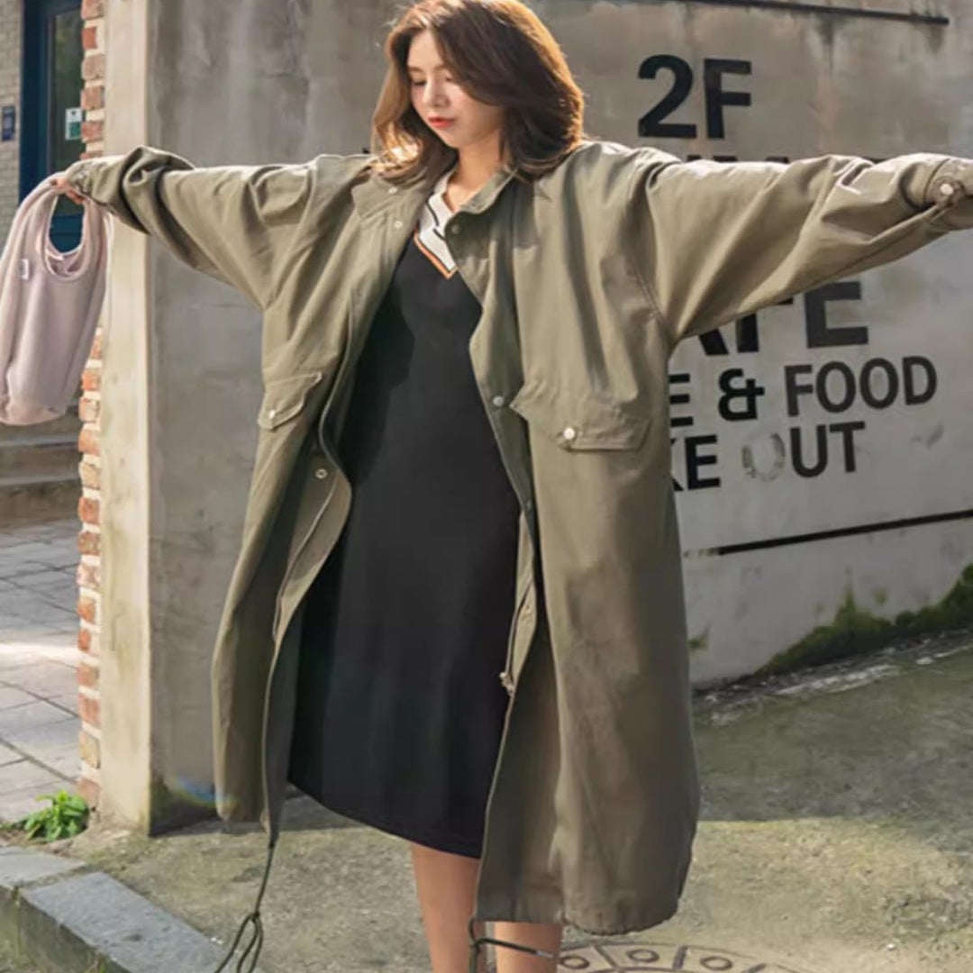 Damen Langer Oversize-Windbreaker im Utility-Look mit Pattentaschen Drune