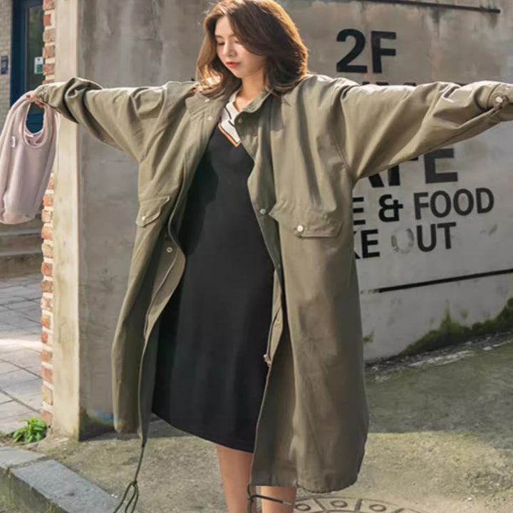 Damen Langer Oversize-Windbreaker im Utility-Look mit Pattentaschen Drune