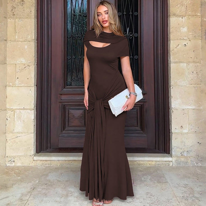 Damen Elegantes Langarm-Maxikleid mit raffiniertem Knotendesign Drune