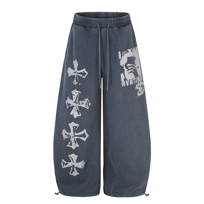Damen Extraweite Palazzo‑Sweathose mit Tunnelzugbund, verstellbarem Saum und Gothic-Print Drune