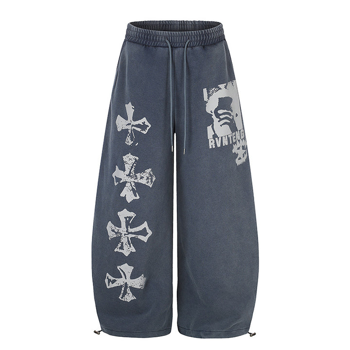 Damen Extraweite Palazzo‑Sweathose mit Tunnelzugbund, verstellbarem Saum und Gothic-Print Drune