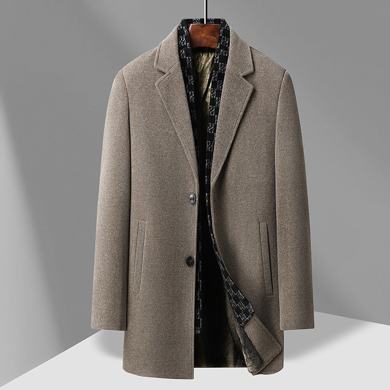 Herren Eleganter Einreihiger Wollmix-Übermantel mit gesteppter Logo-Innenblende Drune