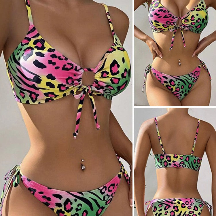 Damen Triangel-Bikini mit flippigem Tiermuster und verstellbaren Trägern Drune