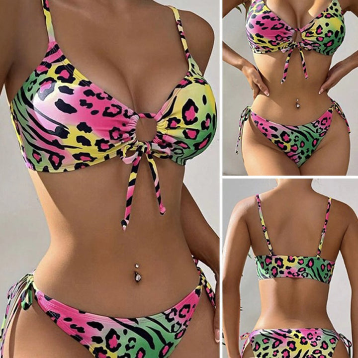 Damen Triangel-Bikini mit flippigem Tiermuster und verstellbaren Trägern Drune