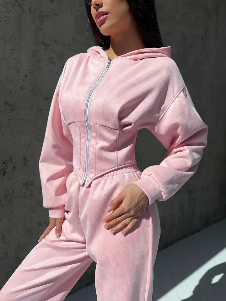 Damen Figurschmeichelnder Jumpsuit mit tailliertem Design und sportlicher Kapuze Drune