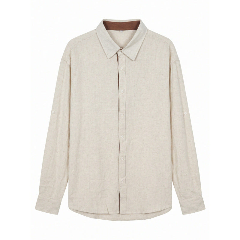 Herren Leichtes Oversize-Leinenhemd mit Kentkragen und abgerundetem Saum Drune