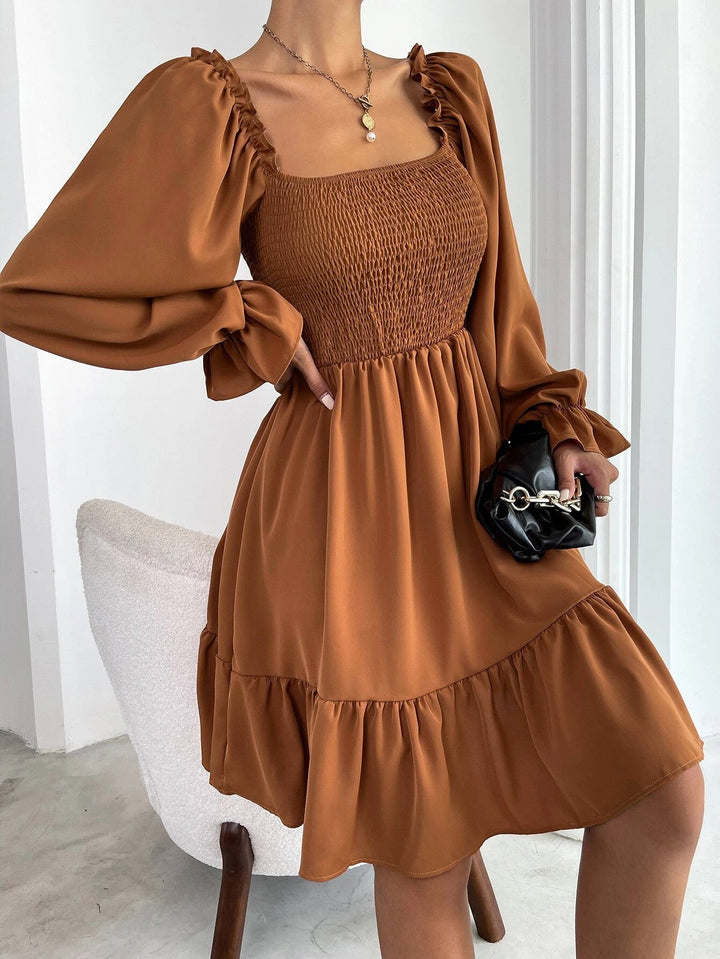 Damen Luftiges Minikleid mit Puffärmeln und Rüschendetails Drune
