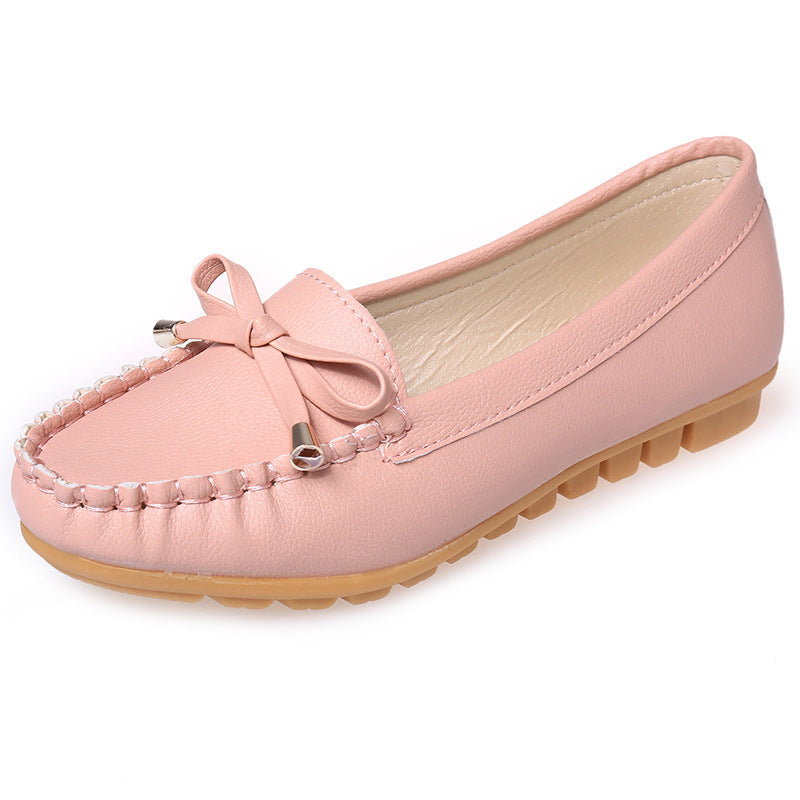 Damen Lederoptik Mokassin-Slipper mit Dekorschleife und profiliertem Gummisohlen-Design Drune
