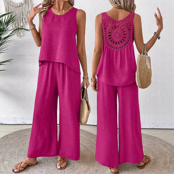 Damen luftiges Sommer-Set mit gehäkeltem Rückenteil und weitem Schnitt Drune