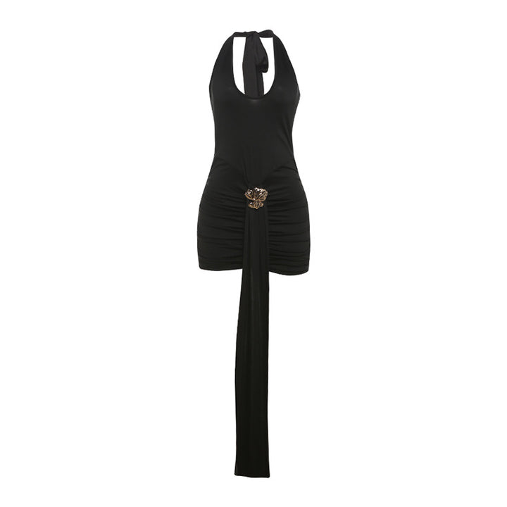 Damen Elegantes Mini-Kleid mit tiefem V-Ausschnitt und seitlichem Schal Drune