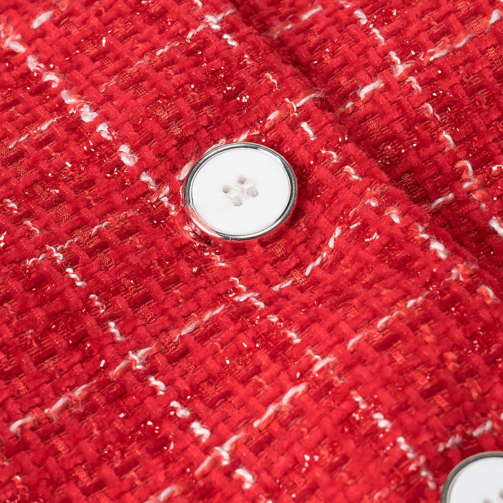 Damen Kurzgeschnittener Bouclé‑Tweed‑Blazer mit Rundhals, Zierknöpfen und aufgesetzten Taschen Drune