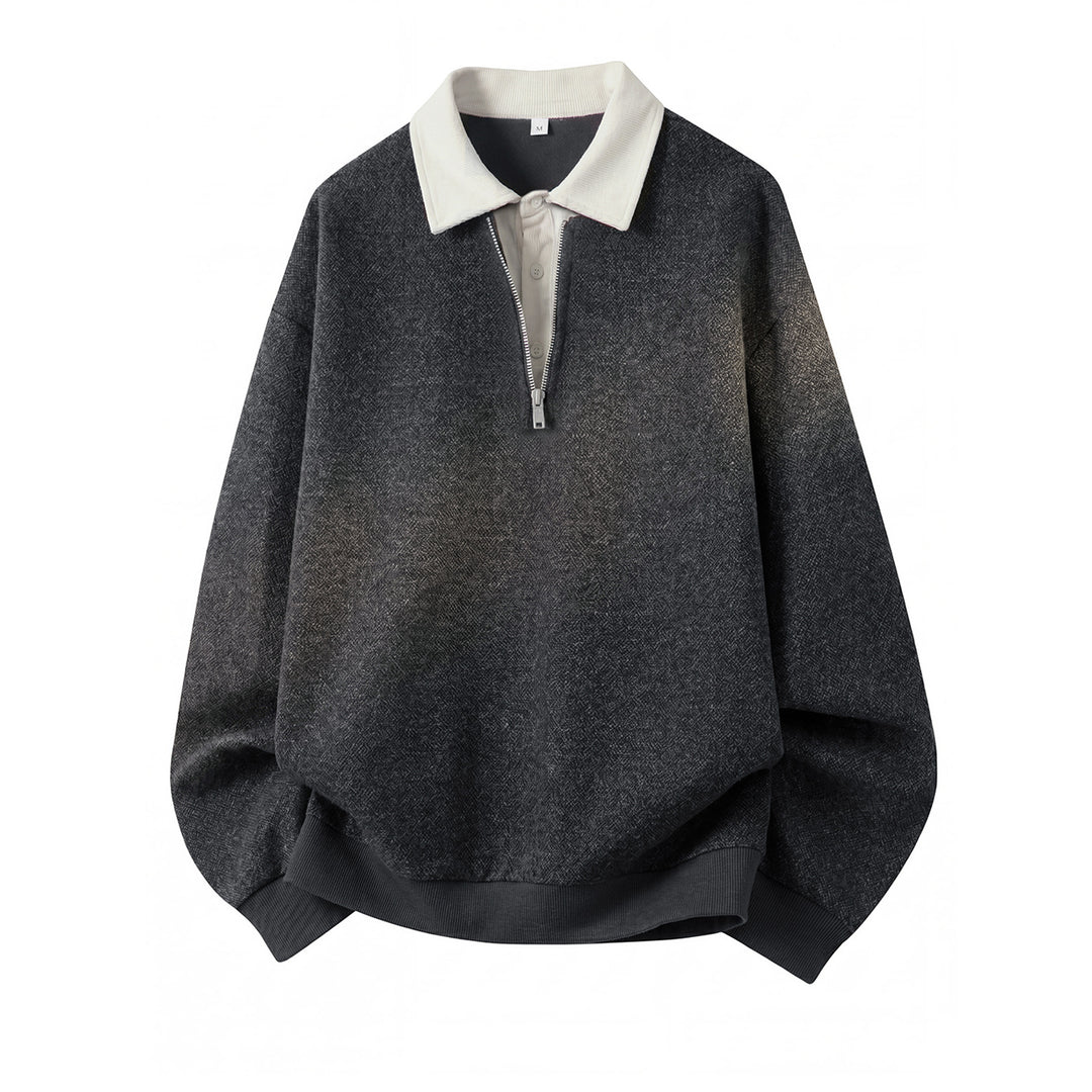 Unisex Oversize Pullover mit halbem Reißverschluss und kontrastierendem Kragen Drune