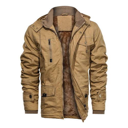 Herren gefütterte Canvas-Utilityjacke mit weichem Teddy-Innenfutter, verdecktem Zweiwege-Reißverschluss und Mehrfach-Taschen Drune