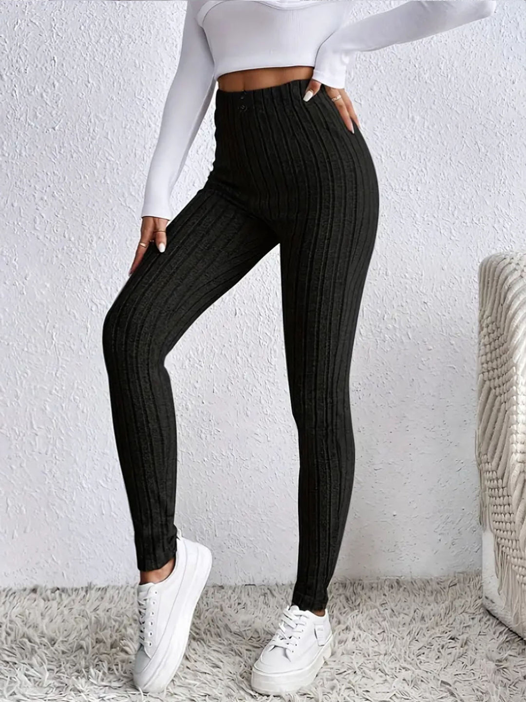 Damen Hochgeschnittene Rippstrick-Leggings mit elastischem Taillenbund Drune