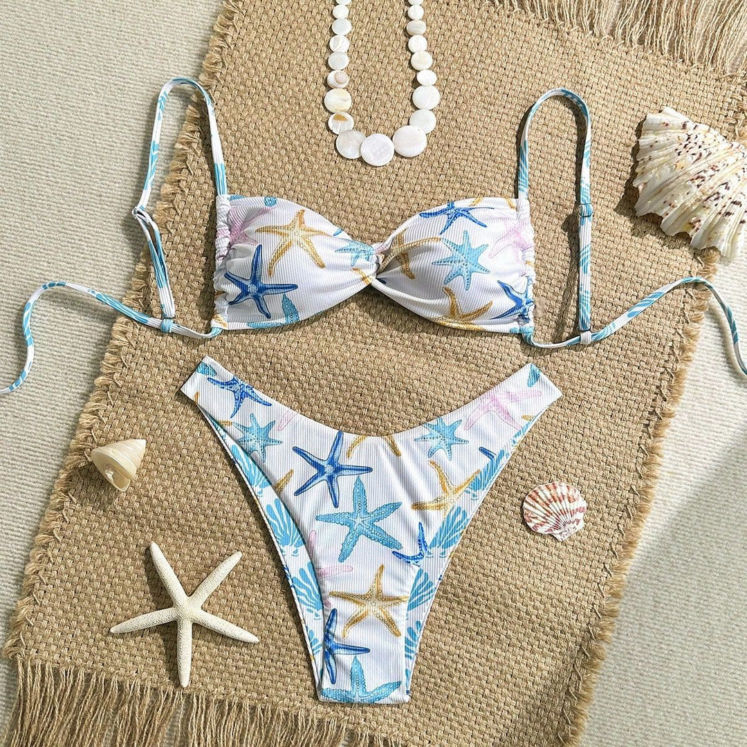 Damen Triangel-Bikini mit maritimem Sternenmuster und raffinierten Trägern Drune