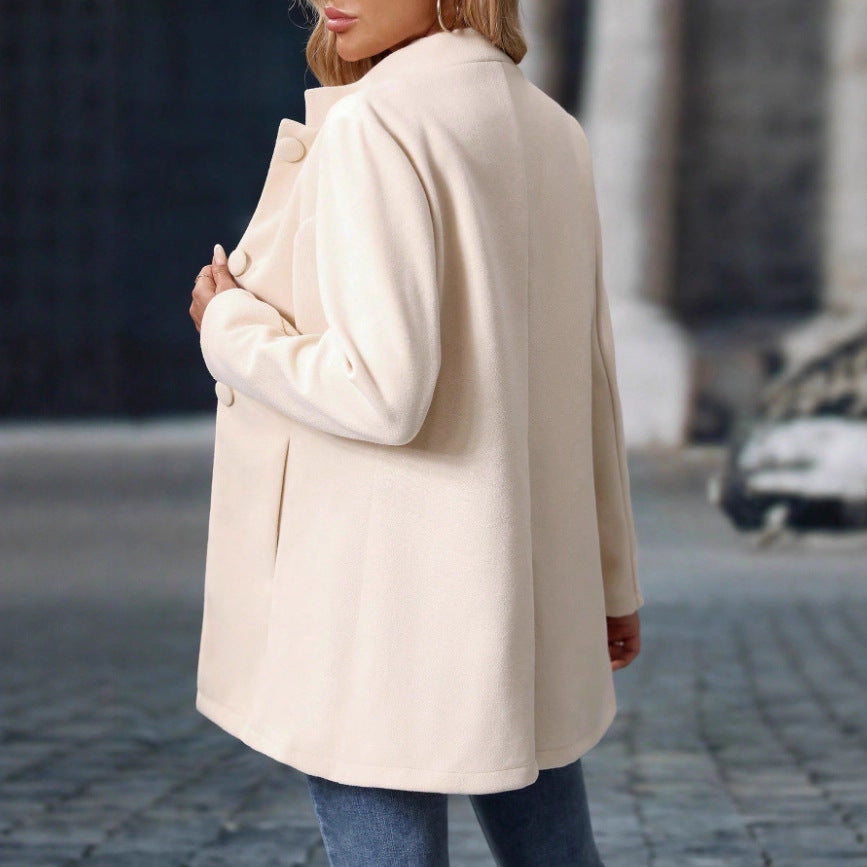 Damen Stehkragenmanteljacke mit verdeckter Knopfleiste und seitlichen Taschen Drune
