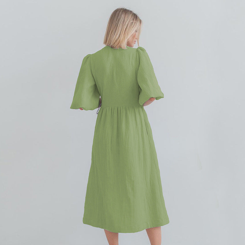 Damen Wickelkleid mit voluminösen Ärmeln und elegantem V-Ausschnitt Drune