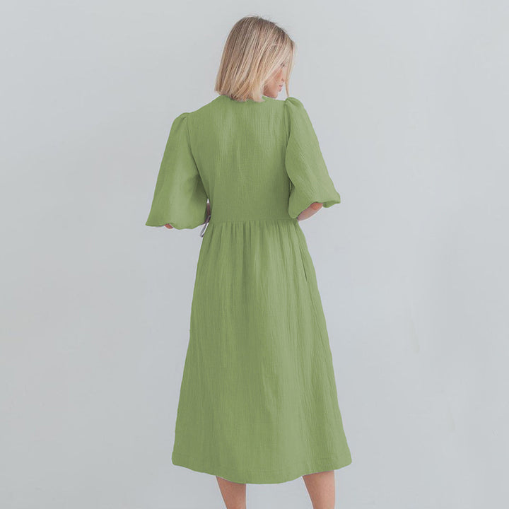 Damen Wickelkleid mit voluminösen Ärmeln und elegantem V-Ausschnitt Drune