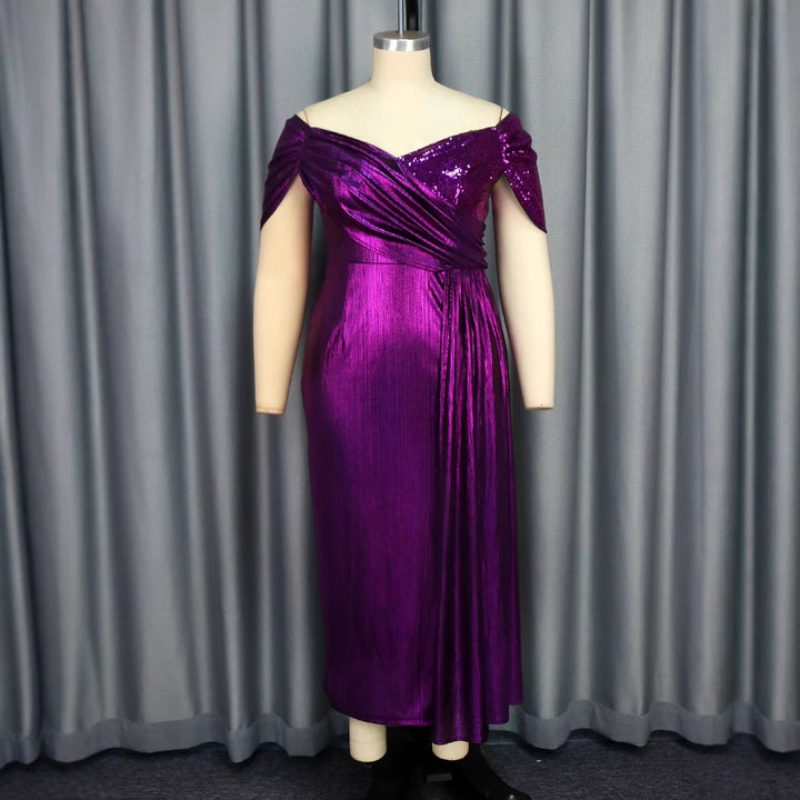 Damen Elegantes Abendkleid mit schimmerndem Wickel-Design und Zierpailletten Drune