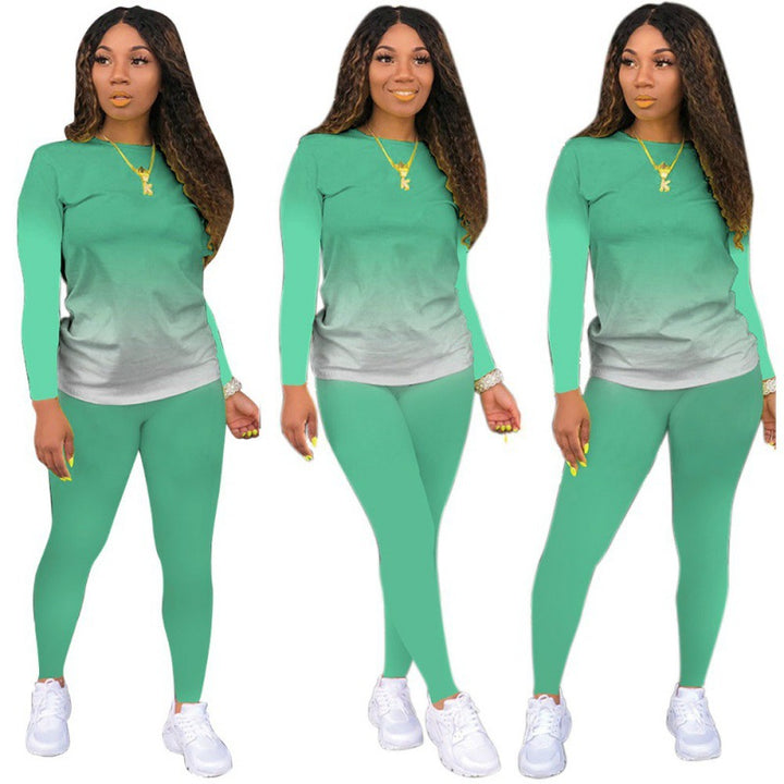 Damen Zweiteiliges Stretch-Set mit Langarmshirt und High-Waist-Leggings Drune