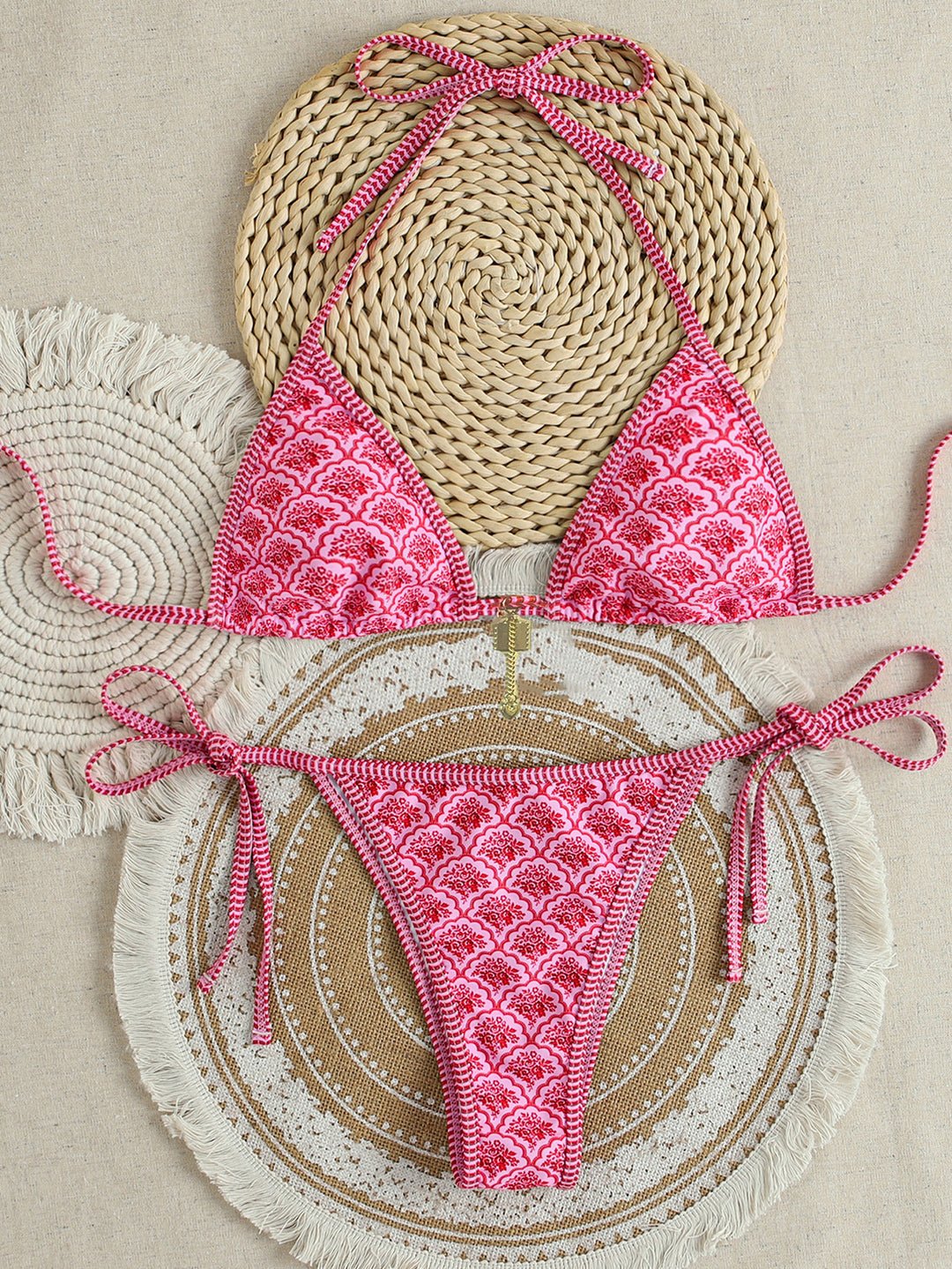 Damen Triangel-Bikini mit verspieltem Palmenmuster Drune