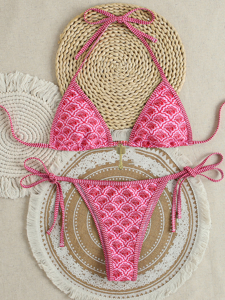 Damen Triangel-Bikini mit verspieltem Palmenmuster Drune