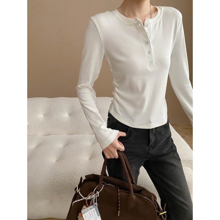 Damen Langarm-Henley-Shirt mit modischen Rippdetails Drune