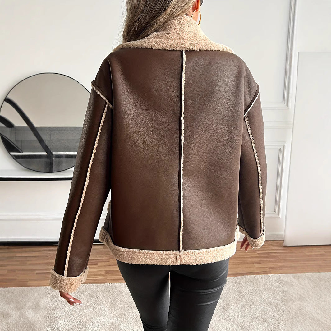 Damen Modische Teddyfelljacke