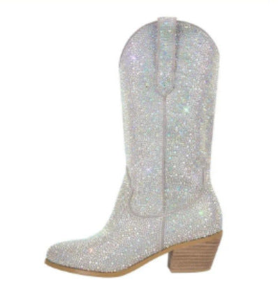 Damen Glitzernde Western-Stiefeletten Drune