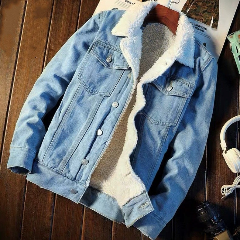 Herren Lässige Denimjacke mit Fleece-Futter Drune