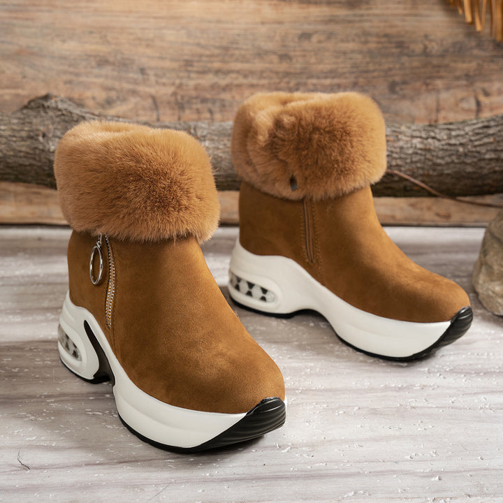 Damen Keilabsatz-Sneaker-Stiefelette mit Teddy-Kragen und Reißverschluss Drune