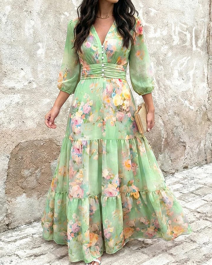 Damen Maxikleid mit Wickeloptik, V-Ausschnitt und geraffter Taillenpartie Drune