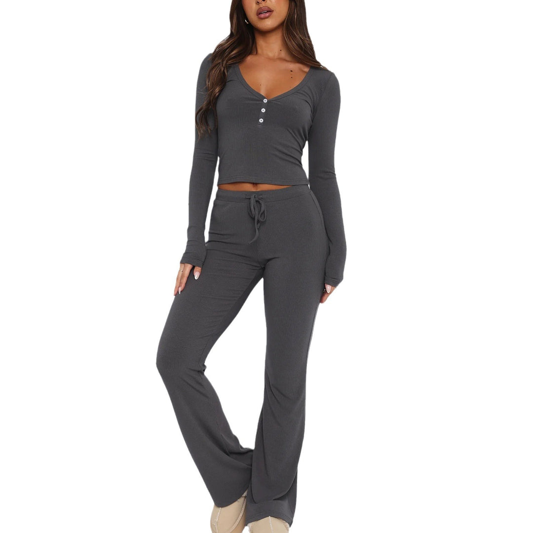 Damen Hochwertiges und stylisches Lounge-Set mit Knopfleiste Drune