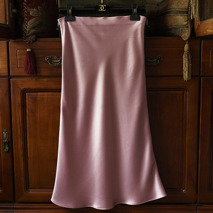 Damen Taillenhoher Midirock aus Satin-Bias mit seidig-glänzendem Fall Drune