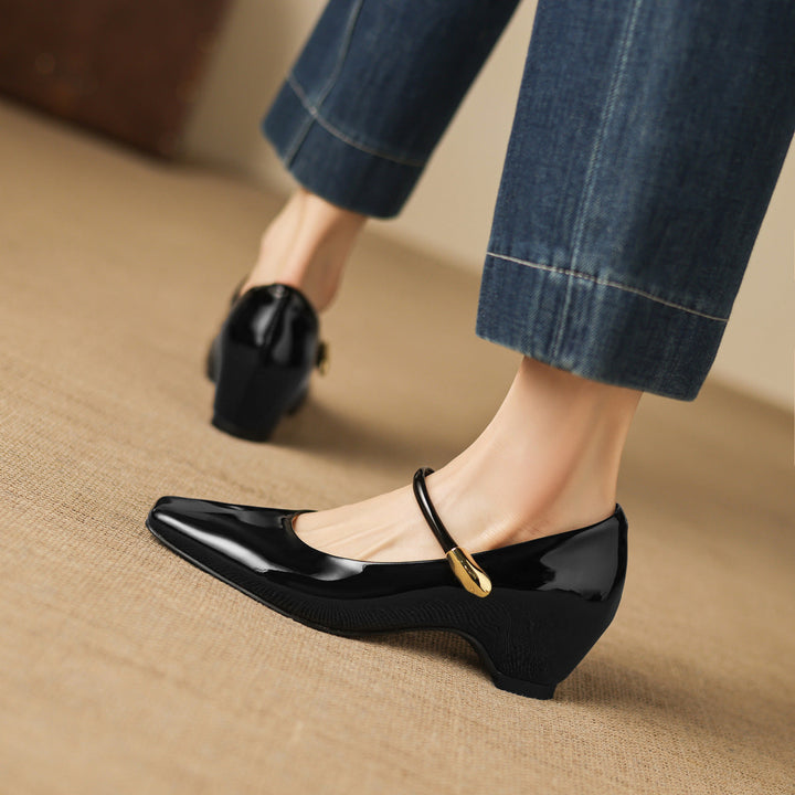 Damen Elegante Mary Jane Absatzschuhe mit spitzem Design und großzügigem Riemen Drune