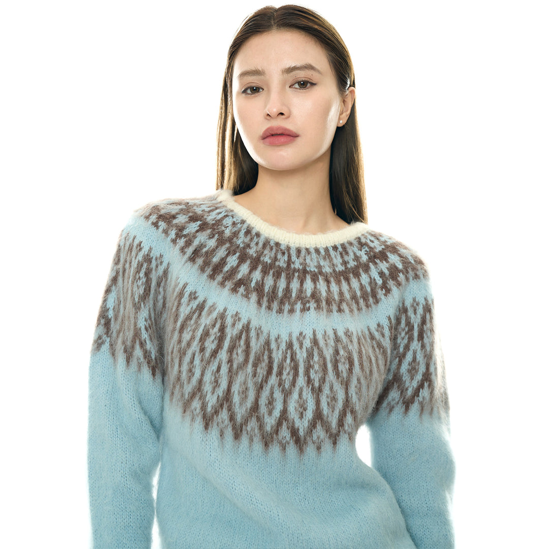 Damen Rundhals-Pullover mit Norweger-Jacquard und Mohair-Optik Drune