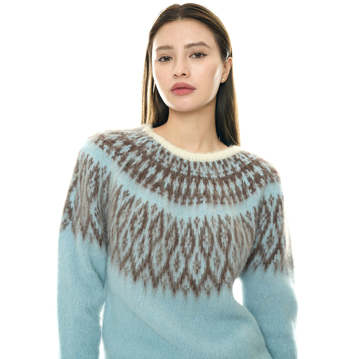 Damen Rundhals-Pullover mit Norweger-Jacquard und Mohair-Optik Drune