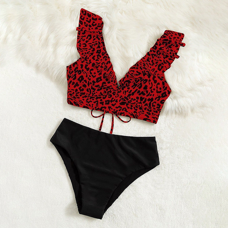 Damen Bikini-Set mit Rüschen und modischem Leo-Muster Drune